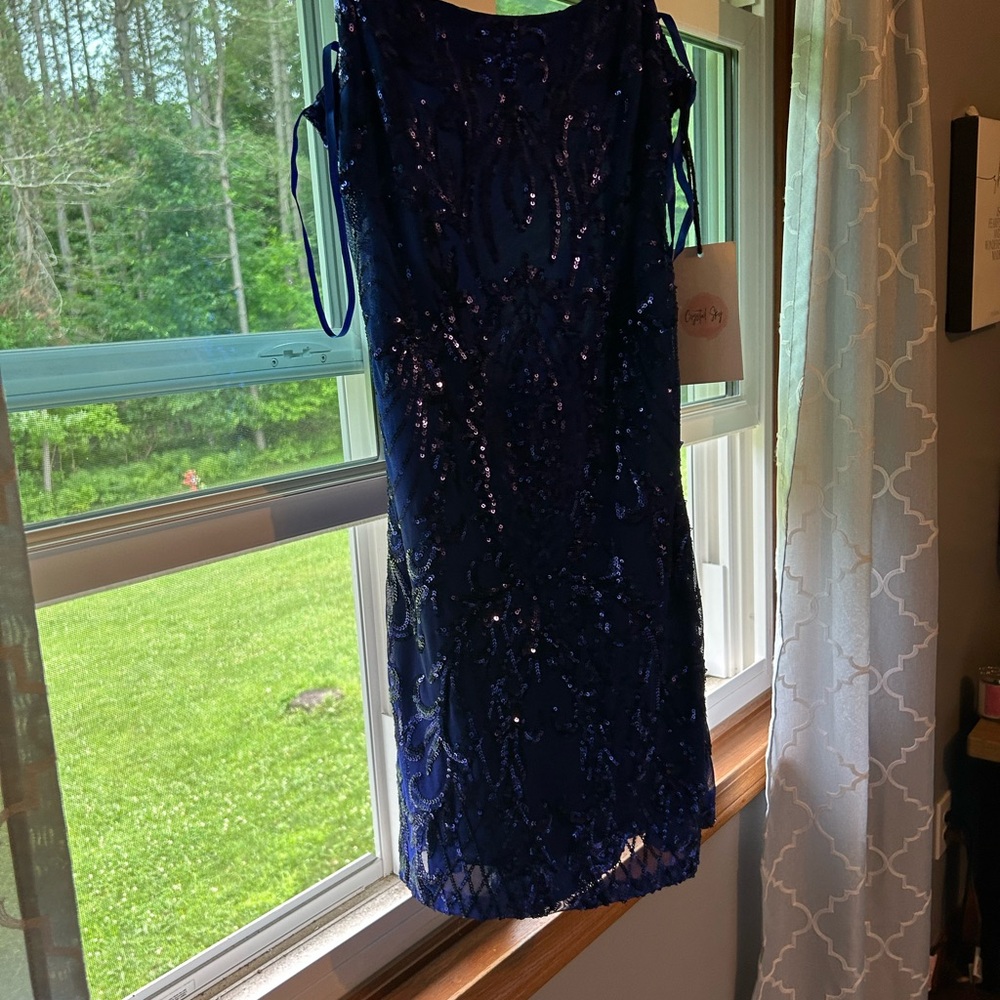 Elegant Blue Sequin Prom Dress